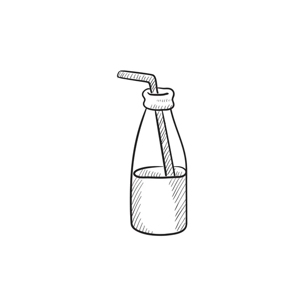 Skleněná láhev s pitím slámy skica ikony. — Stockový vektor