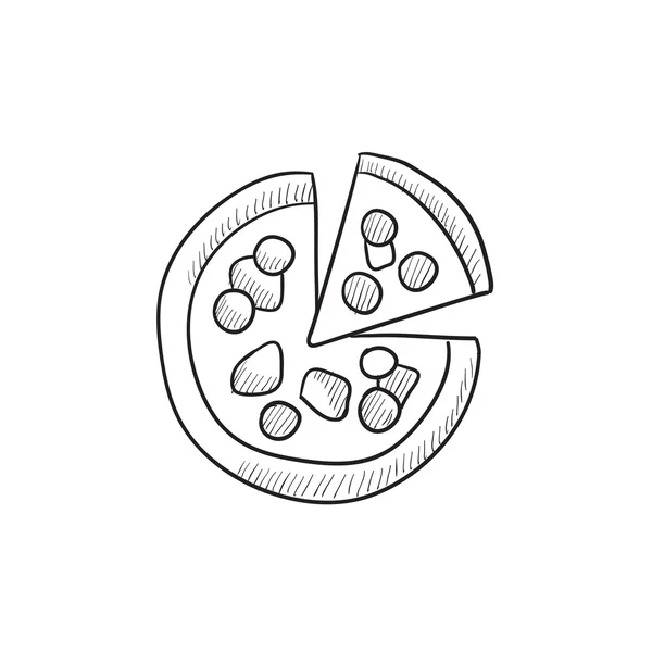 Ganze Pizza mit Scheiben-Skizze-Symbol. — Stockvektor