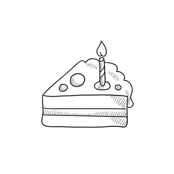 pezzo di torta con candela e scritte buon compleanno. modello di biglietto  di auguri. stile doodle disegnato a mano. minimalismo, monocromo, schizzo.  cibo, dolci, dessert festa di compleanno 4889157 Arte vettoriale a