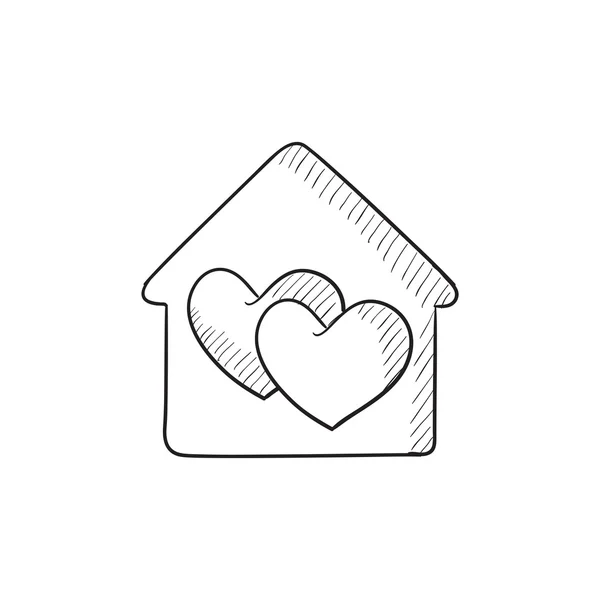 Dom z ikony sketch serca. — Wektor stockowy
