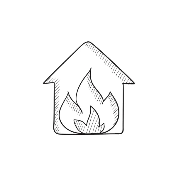 Casa en llamas icono del boceto . — Archivo Imágenes Vectoriales