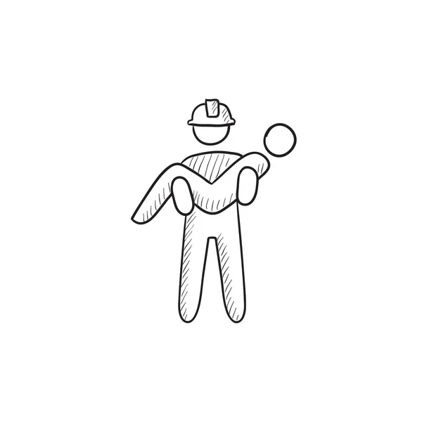 Fireman holding person on hands sketch icon. — Stock Vector