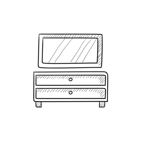 Chest of drawers with mirror sketch icon. — Stock Vector