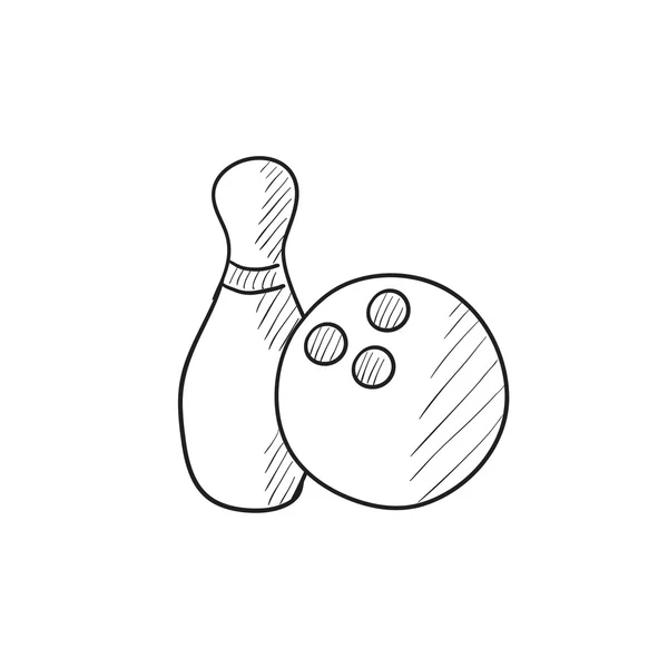 Bowling ball and skittle sketch icon. — Stock Vector