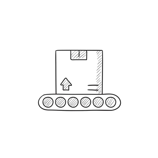 Conveyor belt for parcels sketch icon. — Stock Vector