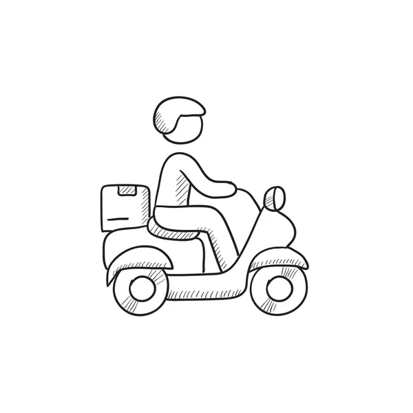 Man carrying goods on bike sketch icon. — Stock Vector