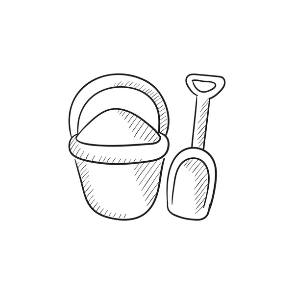 Bucket and spade for children sketch icon. — Stock Vector