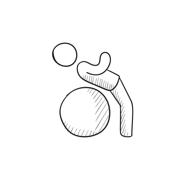 Člověk dělá cvičení na gym ball skica ikonu. — Stockový vektor