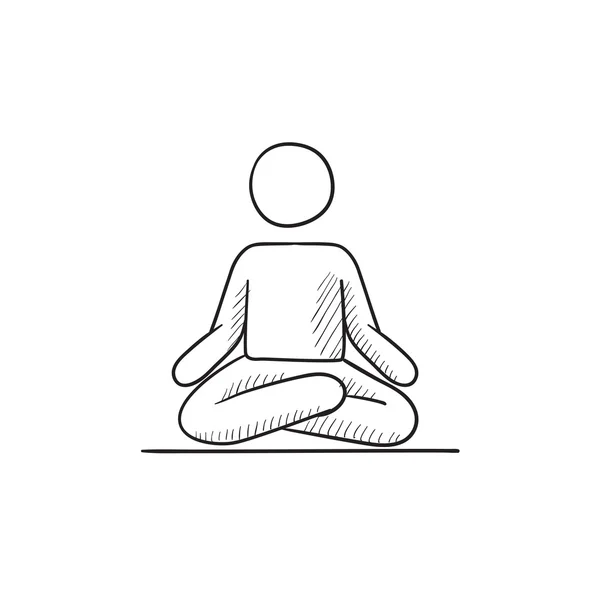 Hombre meditando en el icono del boceto de la pose de loto . — Vector de stock