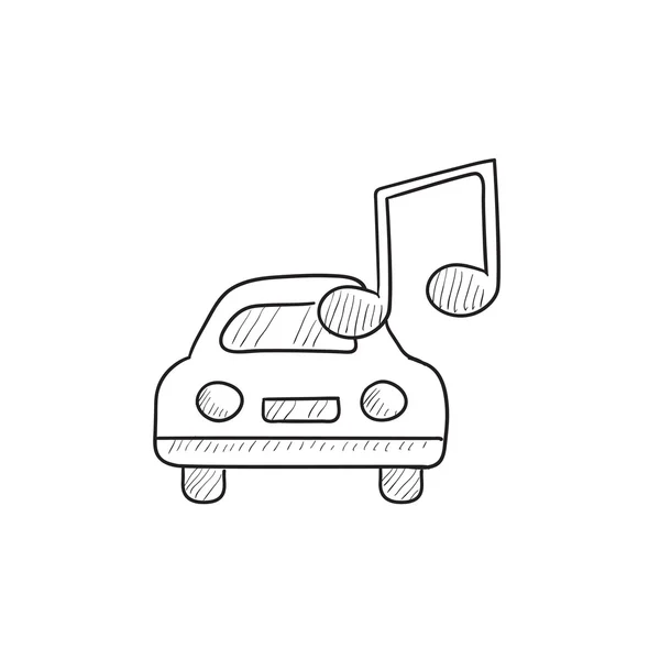 Coche con nota musical icono de boceto . — Archivo Imágenes Vectoriales