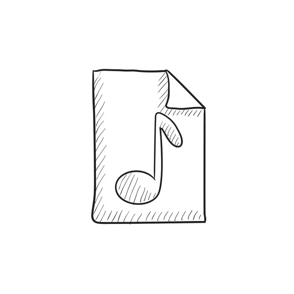 Nota musical dibujada en el icono del boceto de la hoja . — Vector de stock