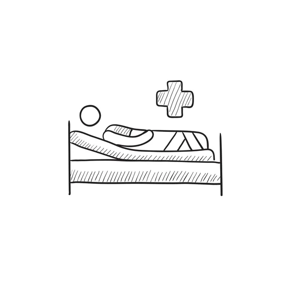 Paciente acostado en la cama bosquejo icono . — Vector de stock