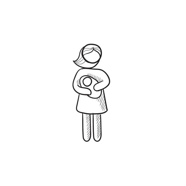 Woman holding baby sketch icon. — Stock Vector