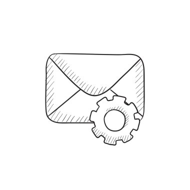 Zarf posta dişli kroki simgesiyle.
