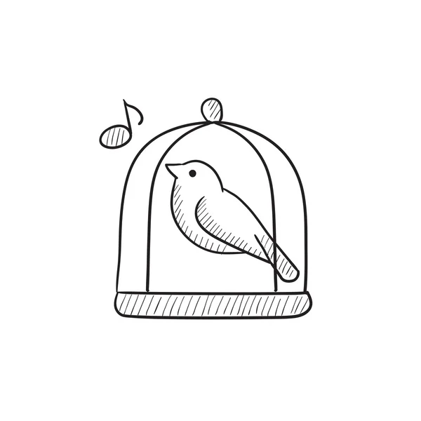 Τραγούδι πουλί στο κλουβί σκίτσο εικονίδιο. — Διανυσματικό Αρχείο