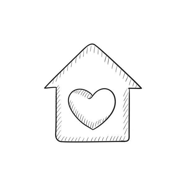 Maison avec icône de croquis symbole coeur . — Image vectorielle