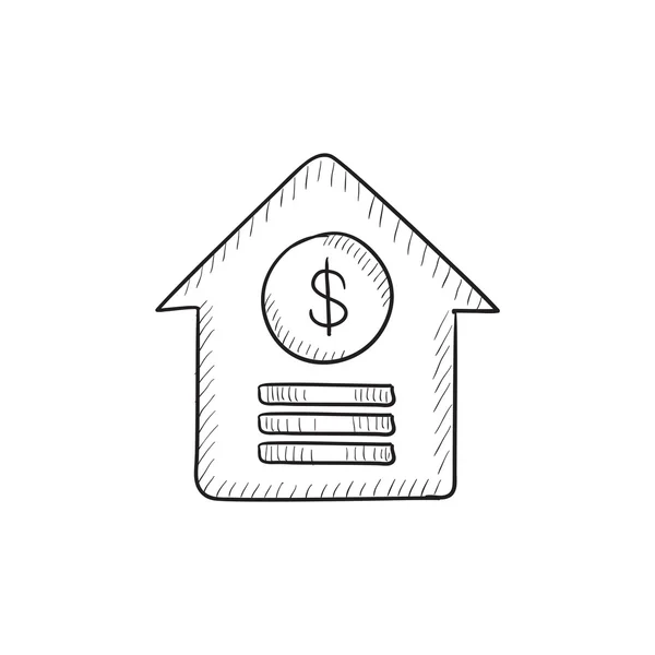 Dům s symbol dolaru skica ikony. — Stockový vektor