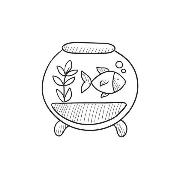 Peces en acuario icono del boceto . — Vector de stock