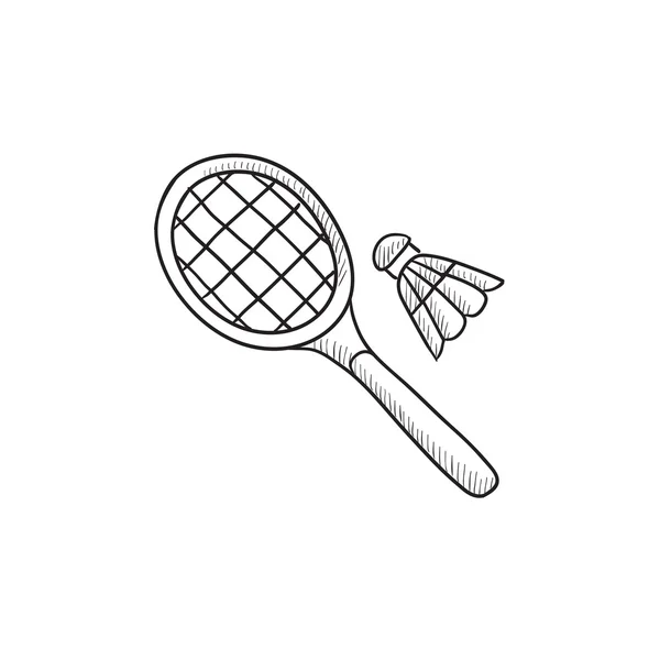羽毛球和羽毛球球拍素描图标. — 图库矢量图片