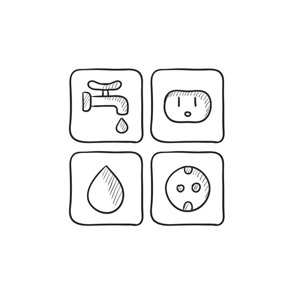 Utilities signs electricity and water sketch icon. — Stock Vector