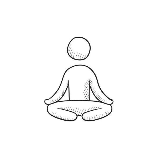 Hombre meditando en el icono del boceto de la pose de loto . — Vector de stock