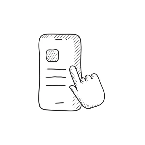 Finger beröring smartphone skiss ikon. — Stock vektor
