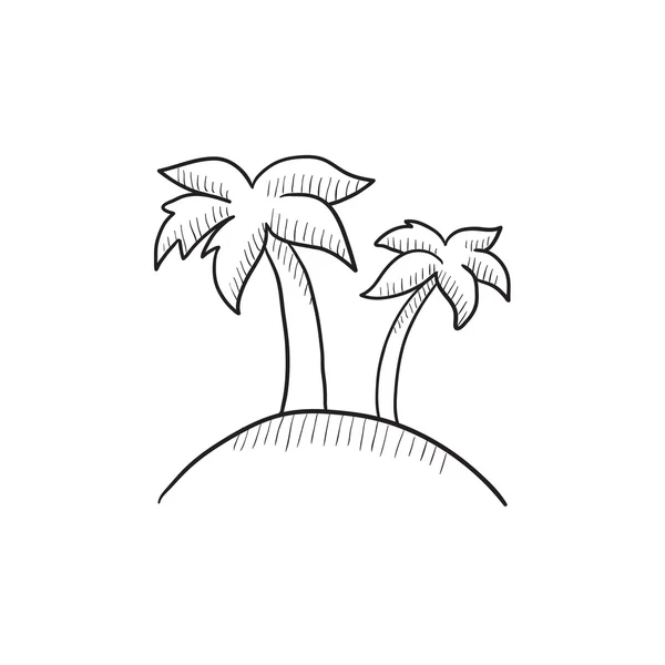 섬에 2 개의 야자수 스케치 아이콘. — 스톡 벡터