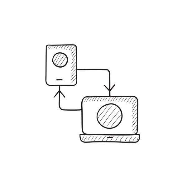 Telefone de sincronização com ícone de esboço de laptop . —  Vetores de Stock