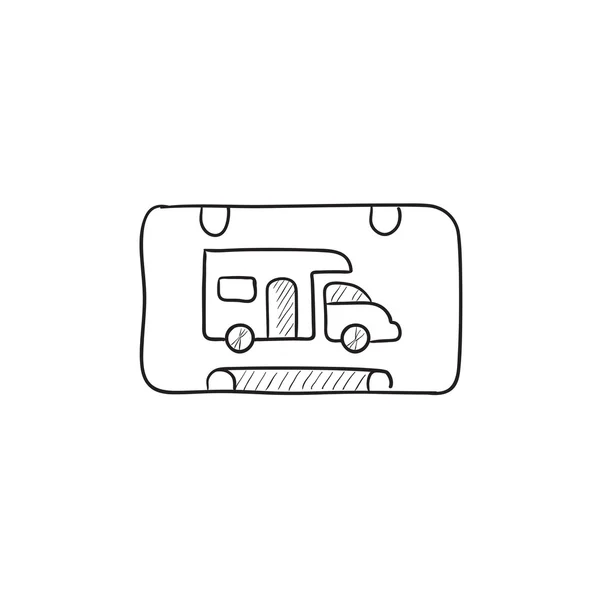 Rv camping sign skizze icon. — Stockvektor