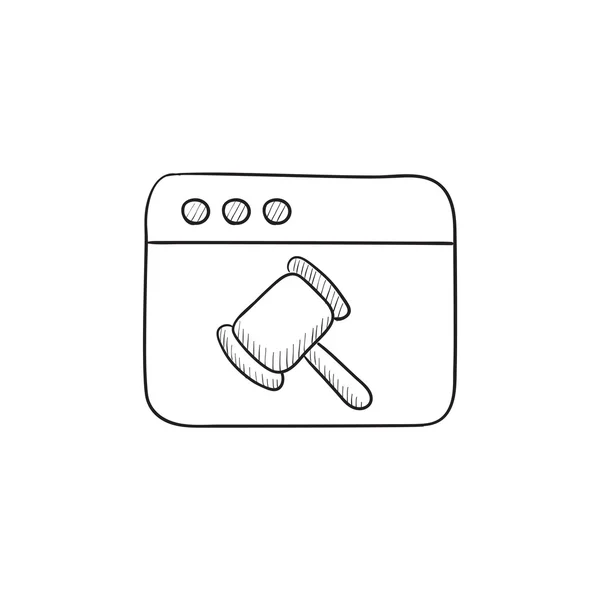 Browservenster met rechter hamer schets pictogram. — Stockvector