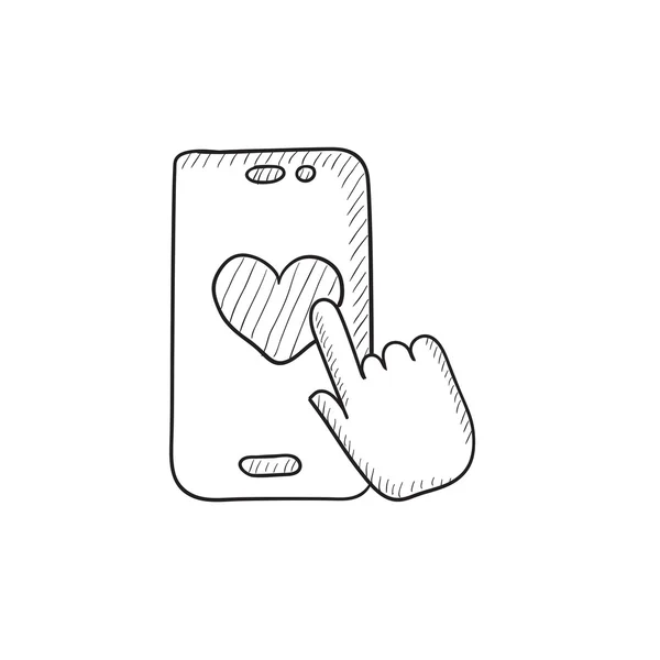 Smartphone con icono de boceto de signo de corazón . — Archivo Imágenes Vectoriales