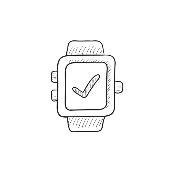 Smartwatch con signo de verificación icono de boceto . — Vector de stock