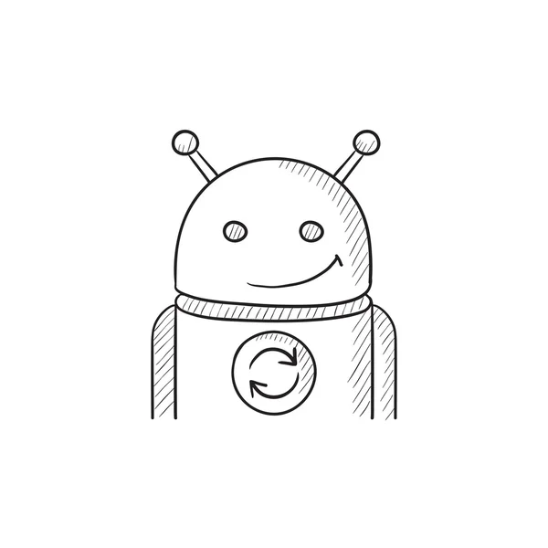Android met pictogram Vernieuwen teken-schets. — Stockvector