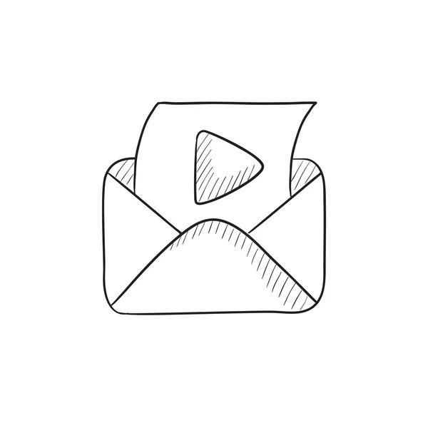Sobre de correo con botón de reproducción icono de boceto . — Vector de stock