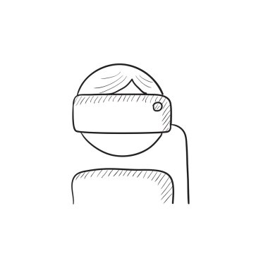 Sanal gerçeklik kulaklık kroki simgesi giyen adam.