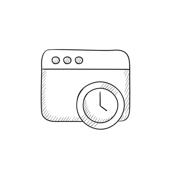 Browservenster met klok teken sketch pictogram. — Stockvector