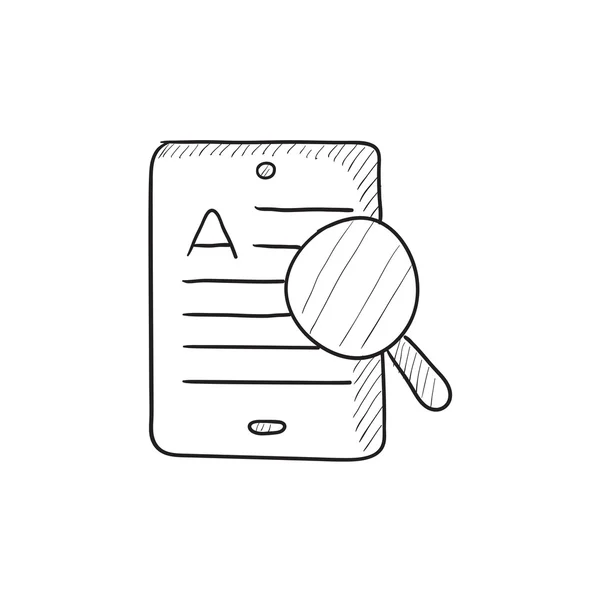 Icono de boceto de tableta y lupa . — Vector de stock