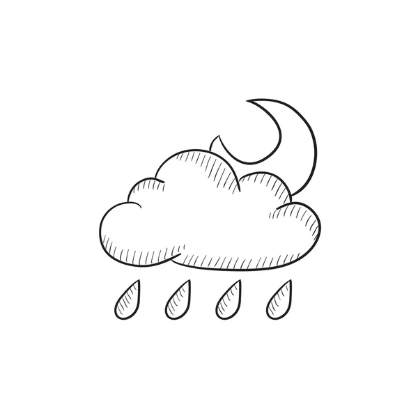 Cloud with rain and moon sketch icon. — Stock Vector