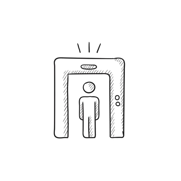 Hombre pasando por la puerta del detector de metales icono de boceto . — Archivo Imágenes Vectoriales