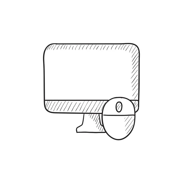 Monitor de ordenador y ratón icono de boceto . — Vector de stock