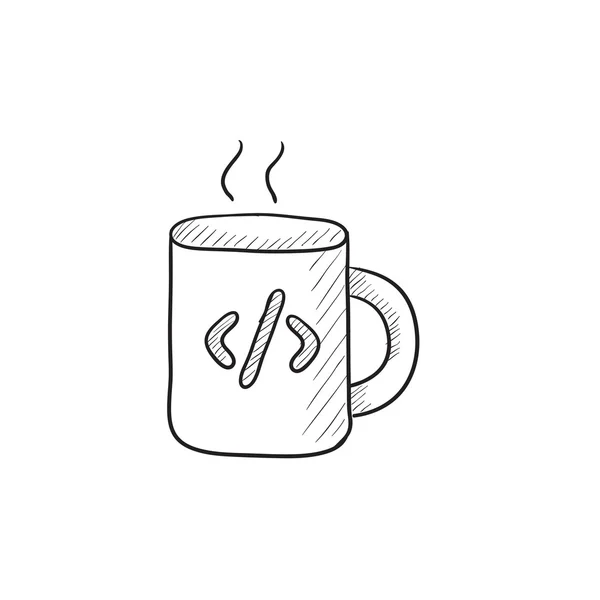 Tasse Kaffee mit Codezeichen-Skizze-Symbol. — Stockvektor
