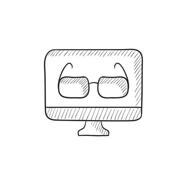 A számítógép-monitor szemüveg vázlat ikon. — Stock Vector
