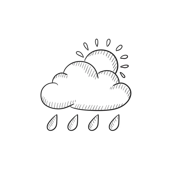 Awan dengan ikon sketsa hujan dan matahari . - Stok Vektor