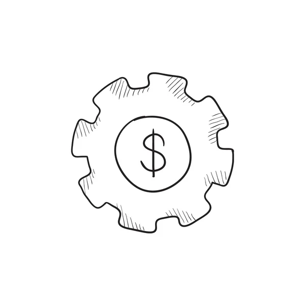 Engranaje con símbolo del dólar icono del boceto . — Vector de stock