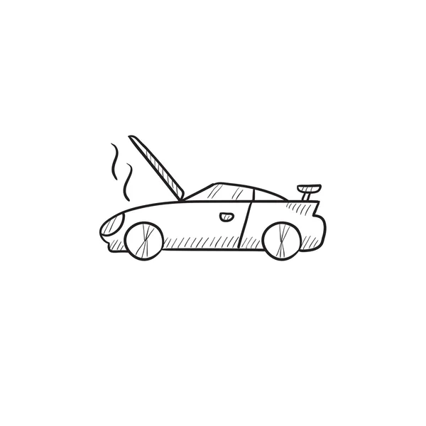 Σπασμένο αυτοκίνητο με ανοιχτή κουκούλα σκίτσο εικονίδιο. — Διανυσματικό Αρχείο