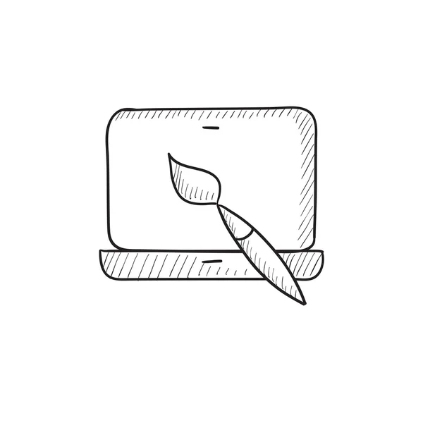 Laptop och borste skiss ikon. — Stock vektor