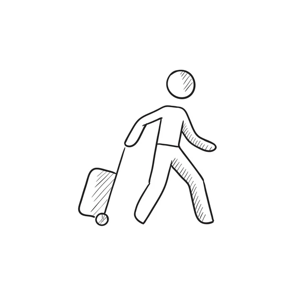 Man met koffer schets pictogram. — Stockvector