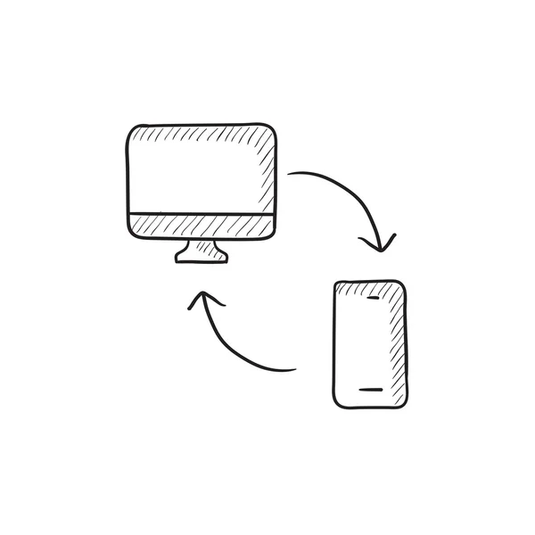 Ordenador de sincronización con el icono del boceto del teléfono . — Vector de stock