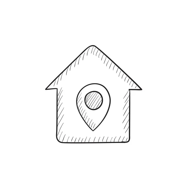 Casa com ícone de esboço de ponteiro . — Vetor de Stock
