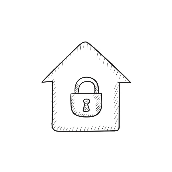 House with closed lock sketch icon. — Stock Vector